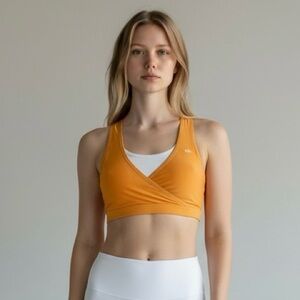 4/$24 Champion Athletic Razor Back V-Neck‎ Orange and White Sports Bra